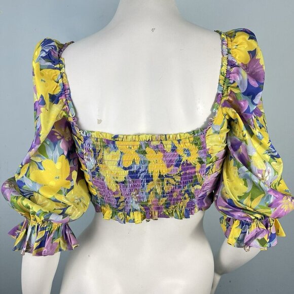 For Love & Lemons Cassia Floral Puff Sleeve Crop Top Size Small Party Evening - Picture 8 of 15